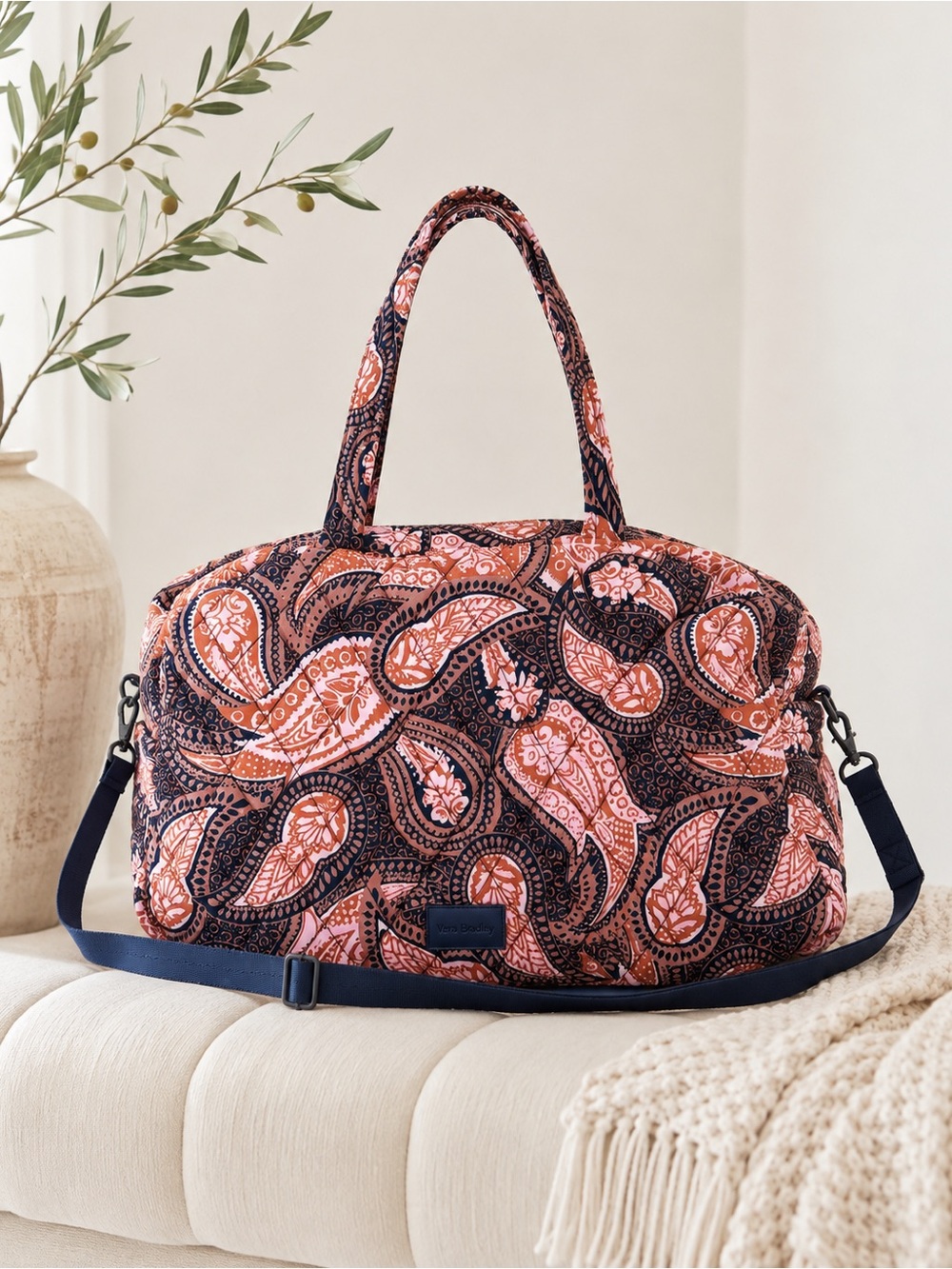 Vera Bradley Pink & Navy Paisley Quilted Travel Bag